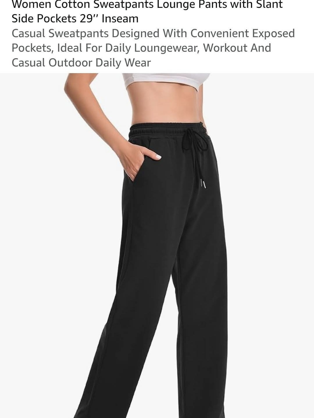 Women’s Black Cotton Sweatpants Lounge Pants with Drawstring Waist